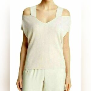 Eileen Fisher Tencel Lyocel Cold Shouldsr Knit Top Blouse Cream Ivory Bone XL